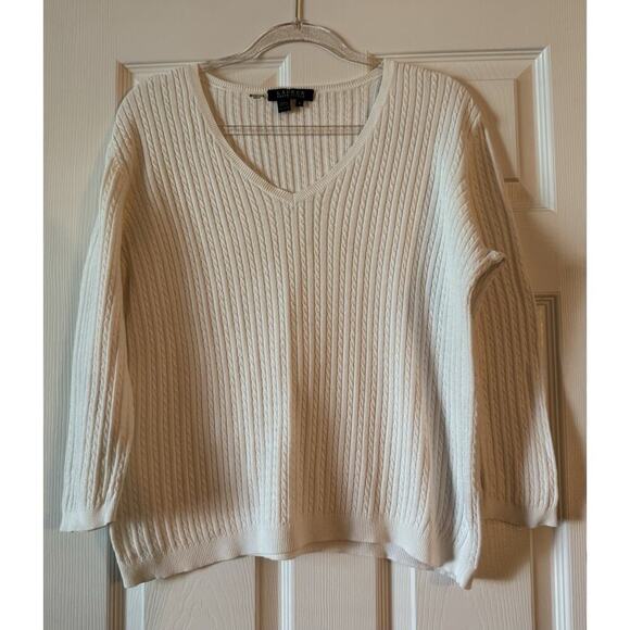Lauren Sweaters - Lauren Ralph Lauren Women's Cable Knit V-Neck Sweater White Size XL
